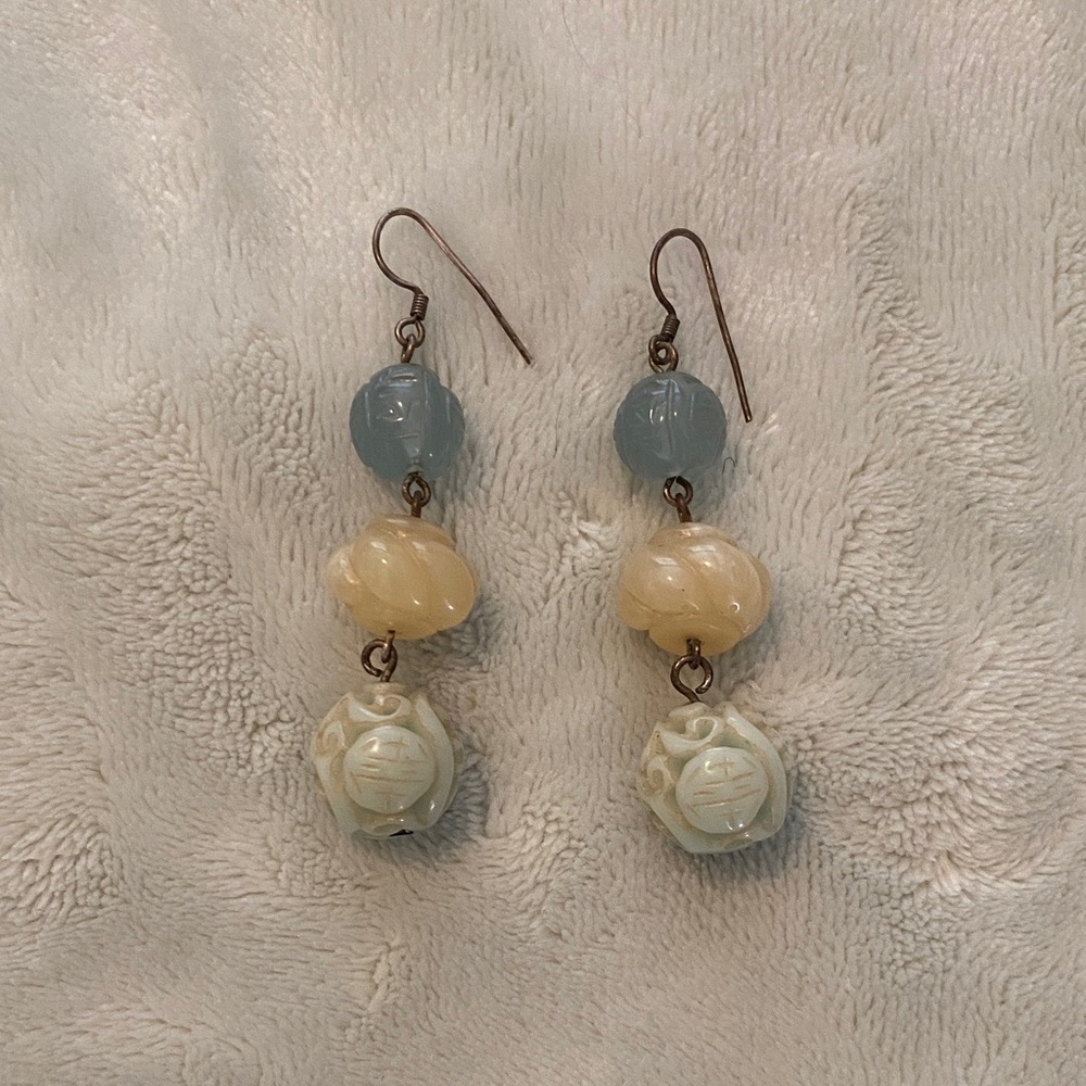 Chic Blue and Cream Beaded Earrings